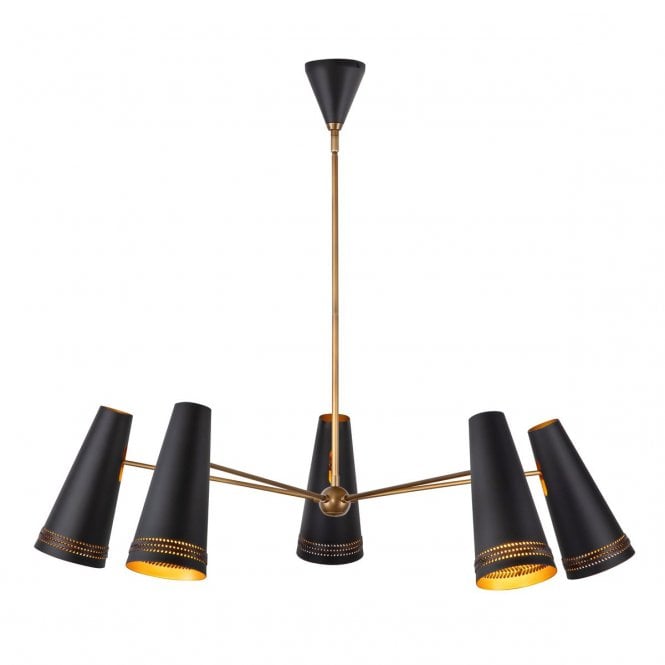 Brickell 5 Light Matt Black Chandelier with Leather Accents