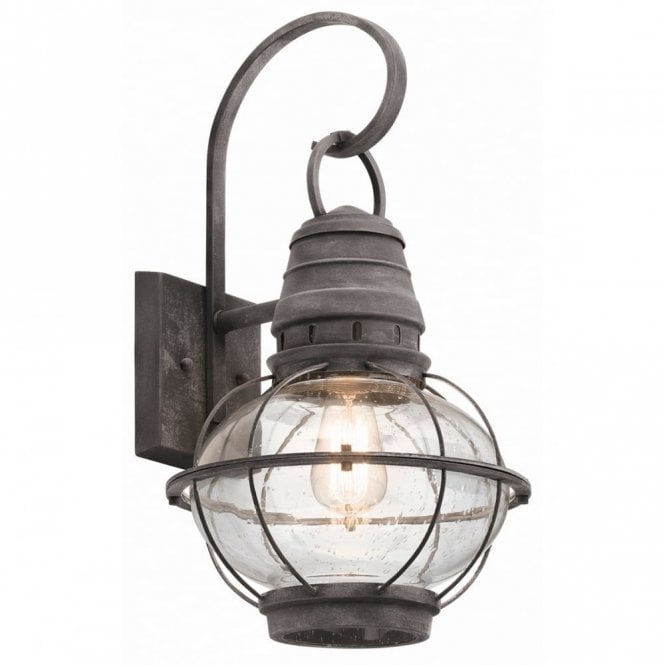 BRIDGE POINT nautical style outdoor zinc wall lantern with seeded glass - large