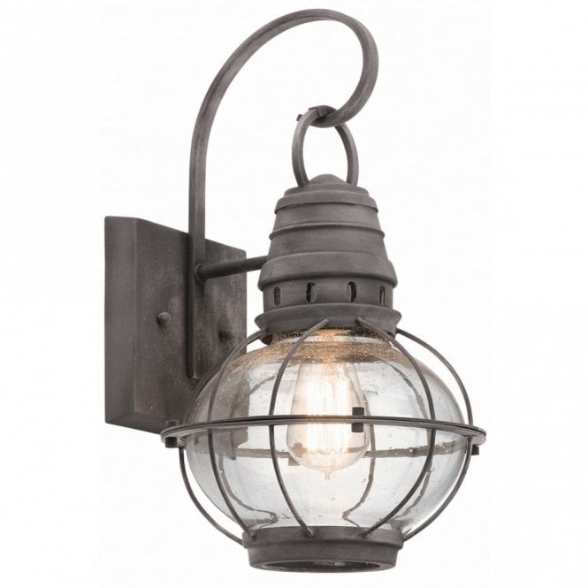 BRIDGE POINT nautical style outdoor zinc wall lantern with seeded glass - mediuim