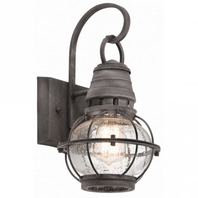 BRIDGE POINT nautical style outdoor zinc wall lantern with seeded glass - small
