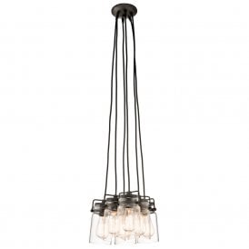 BRINLEY cluster pendant of 6 glass jar lights on bronze suspension