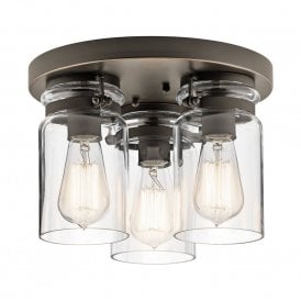 BRINLEY flush fitting bronze ceiling light with glass jar shades
