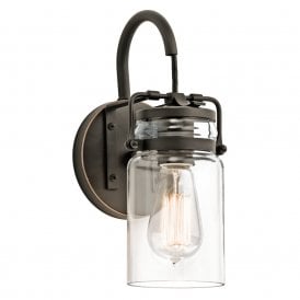 BRINLEY single wall light with glass jar shade on bronze fitting
