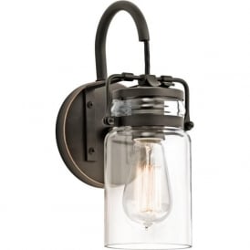 BRINLEY single wall light with glass jar shade on bronze fitting