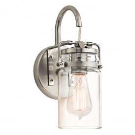 BRINLEY single wall light with glass jar shade on nickel fitting