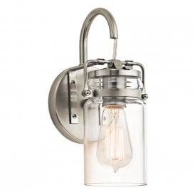 BRINLEY single wall light with glass jar shade on nickel fitting