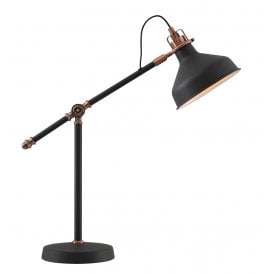 BROCK Dark Graphite and copper desk lamp with adjustable angled arm