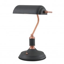 BROCK Dark Graphite bankers lamp desk light with copper detailing