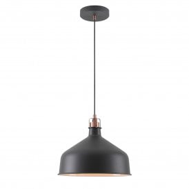 BROCK Dark Graphite ceiling pendant with copper detailing - Large