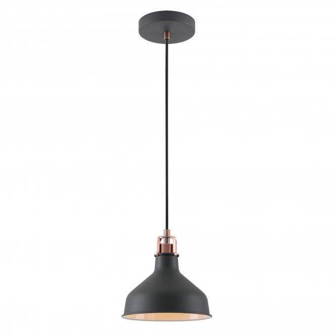BROCK Dark Graphite ceiling pendant with copper detailing - small