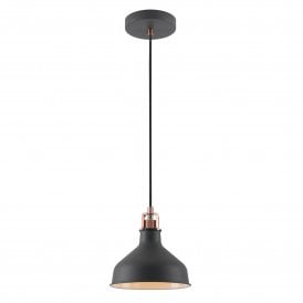 BROCK Dark Graphite ceiling pendant with copper detailing - small