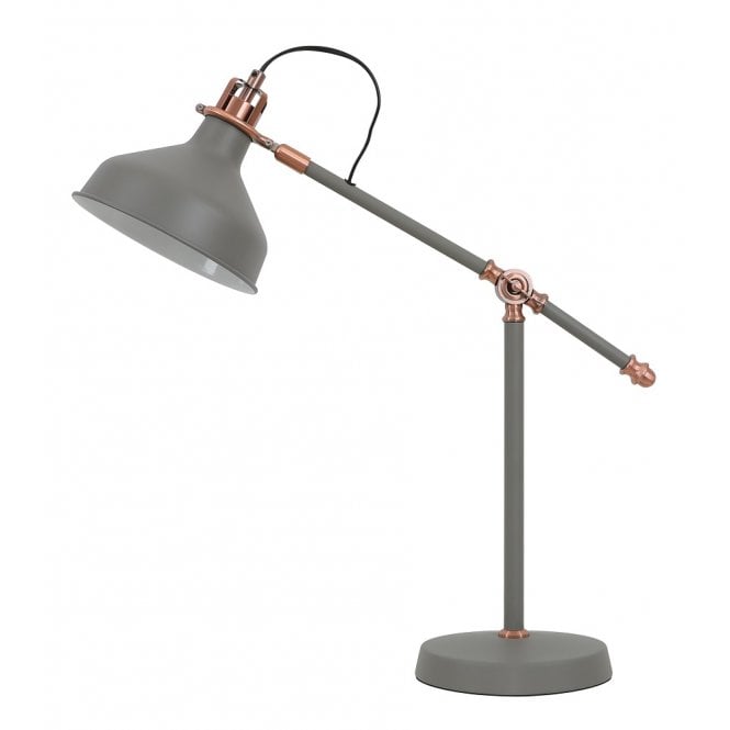 BROCK matt grey and copper desk lamp with adjustable angled arm