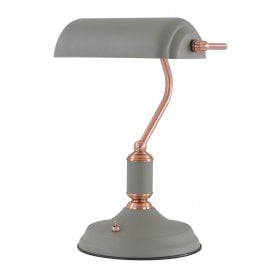 BROCK matt grey bankers lamp desk light with copper detailing