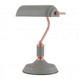 BROCK matt grey bankers lamp desk light with copper detailing