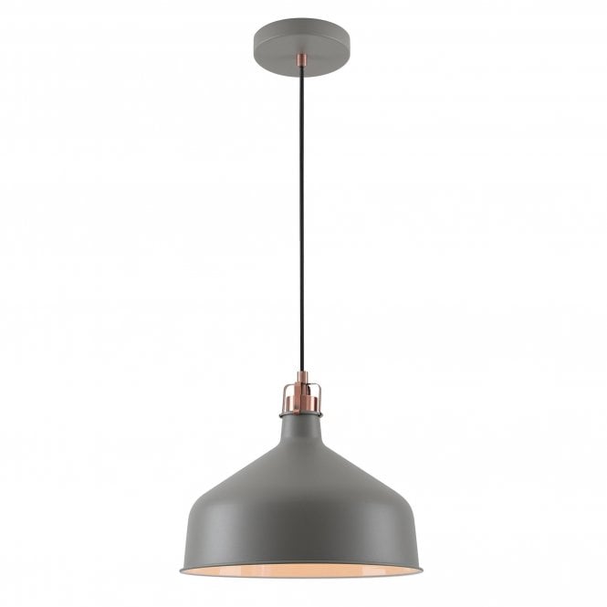 BROCK matt grey ceiling pendant with copper detailing - Large