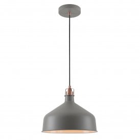 BROCK matt grey ceiling pendant with copper detailing - Large
