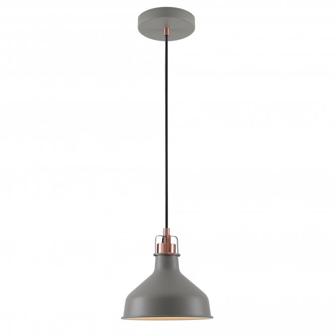 BROCK matt grey ceiling pendant with copper detailing - small