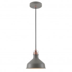 BROCK matt grey ceiling pendant with copper detailing - small