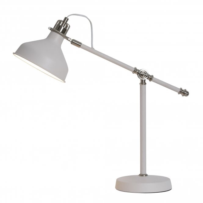 BROCK matt white and satin nickel desk lamp with adjustable angled arm