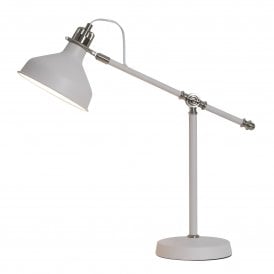 BROCK matt white and satin nickel desk lamp with adjustable angled arm