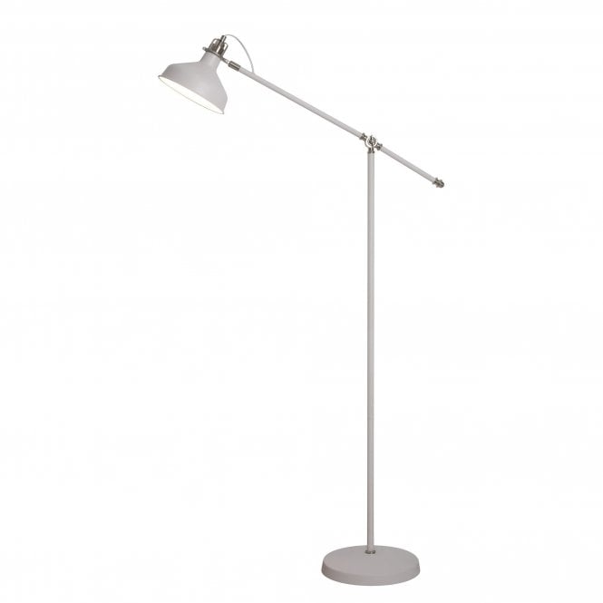 BROCK matt white and satin nickel floor lamp with adjustable cantilever arm