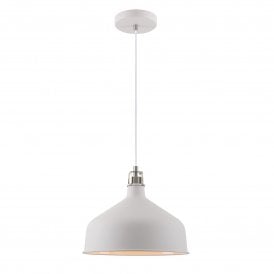 BROCK matt white ceiling pendant with satin nickel detailing - Large