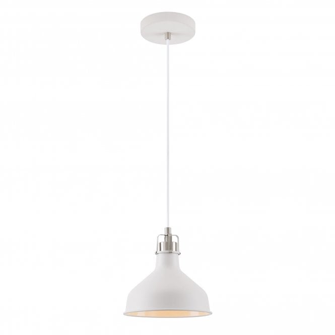 BROCK matt white ceiling pendant with satin nickel detailing - small