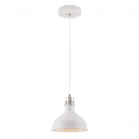 BROCK matt white ceiling pendant with satin nickel detailing - small