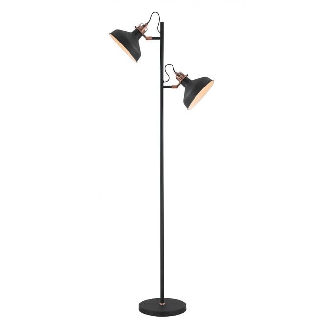BROCK retro style matt black and copper 2 light floor lamp