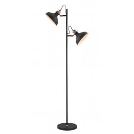 BROCK retro style matt black and copper 2 light floor lamp