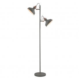 BROCK retro style matt grey and copper 2 light floor lamp