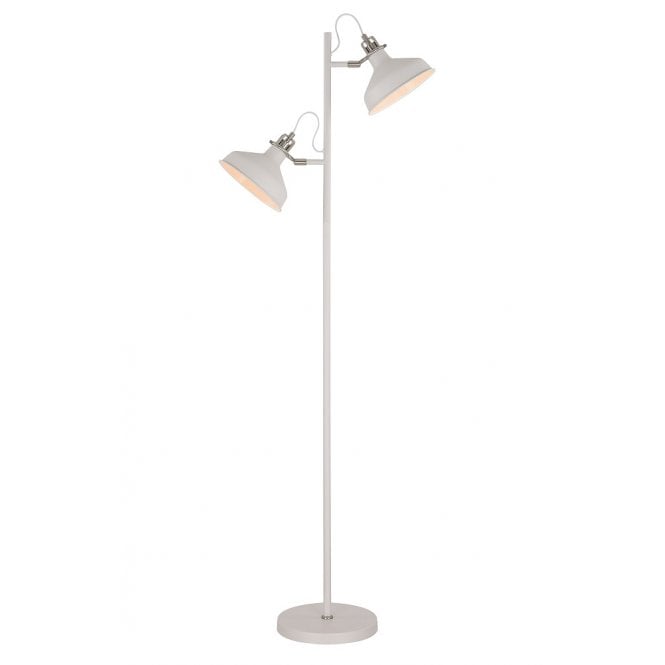 BROCK retro style matt white and satin nickel 2 light floor lamp
