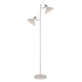BROCK retro style matt white and satin nickel 2 light floor lamp