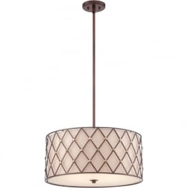  Drum Ceiling Pendant Light With Copper Detailing - Large