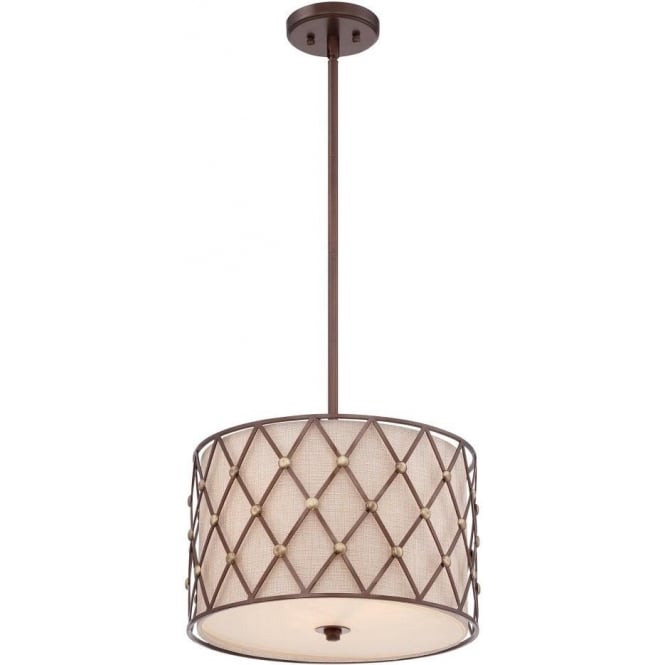 BROWN LATTICE drum ceiling pendant light with copper detailing - medium