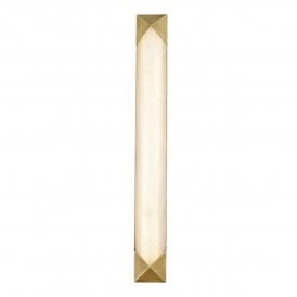 large modern LED wall sconce in a vintage brass finish and alabaster shade 