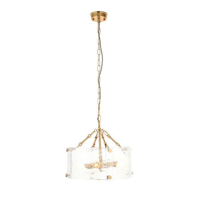 Cairn 4 Light Brushed Brass and Textured Glass Ceiling Pendant