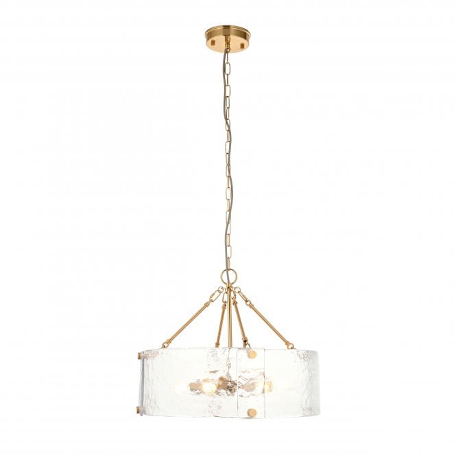 Cairn Brushed Brass and Textured Glass 6 Light Ceiling Pendant