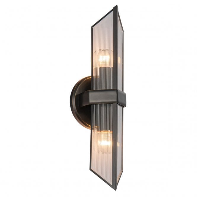 Cairo Urban Bronze 2 Light Wall Sconce with Ribbed Glass Shade