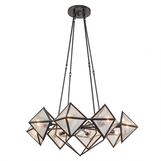 Cairo Urban Bronze 8 Light Chandelier with Ribbed Glass Shades
