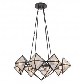modern pyramid inspired 8 light chandelier in bronze finish with ribbed glass