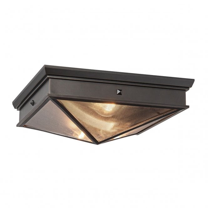 Cairo Urban Bronze Flush Ceiling Light with Ribbed Glass Shade