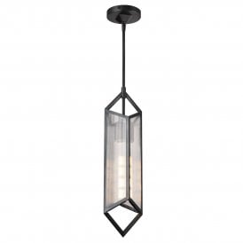 a modern bronze ceiling pendant with ribbed glass panels