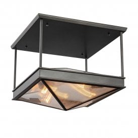 modern semi flush ceiling light in urban bronze with ribbed glass panels
