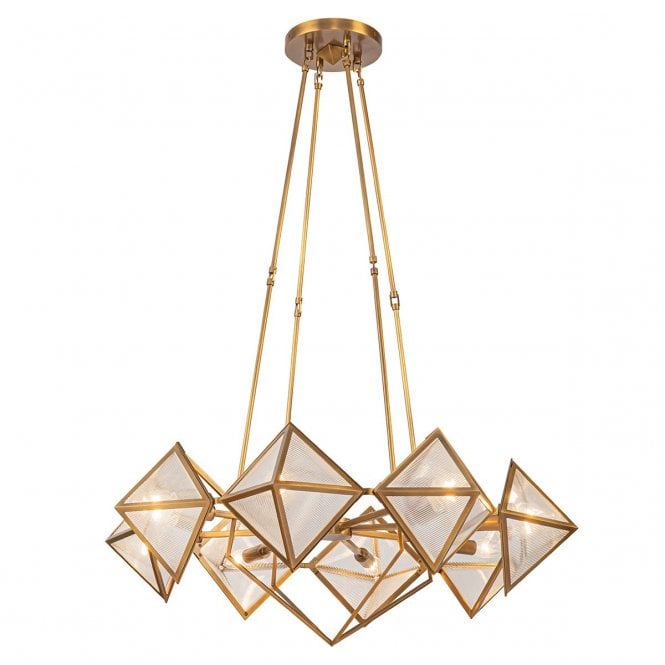 Cairo Vintage Brass 8 Light Chandelier with Ribbed Glass Shades