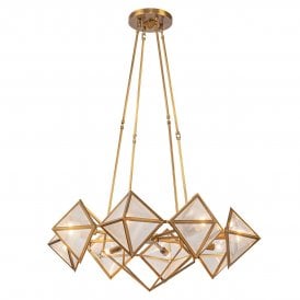 modern geometric 8 light chandelier in vintage brass