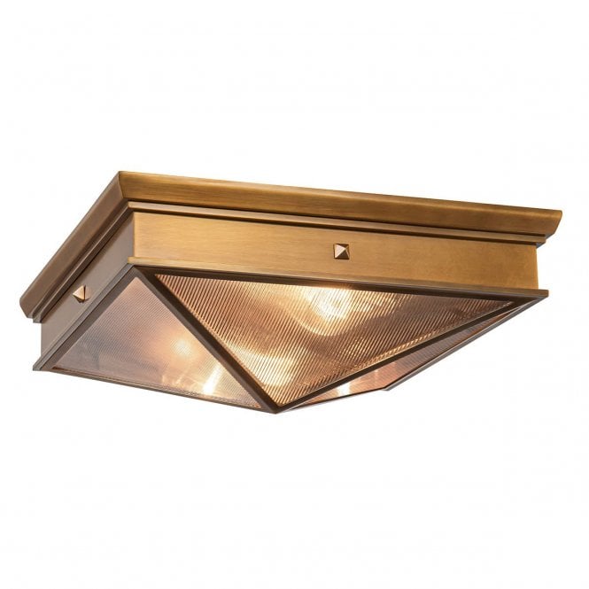 Cairo Vintage Brass Flush Ceiling Light with Ribbed Glass