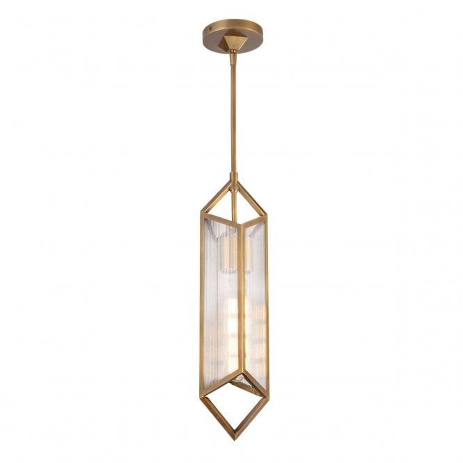 Cairo Vintage Brass Pendant Light with Ribbed Glass Shade