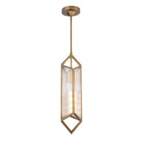 contemporary ceiling pendant in a vintage brass finish with ribbed glass panels 