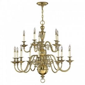 CAMBRIDGE large 15 light Flemish style chandelier in solid cast brass